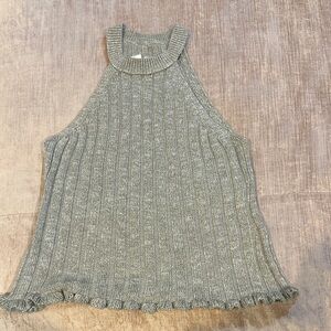 Light Green and White marble Sleeveless high neck Knit Top